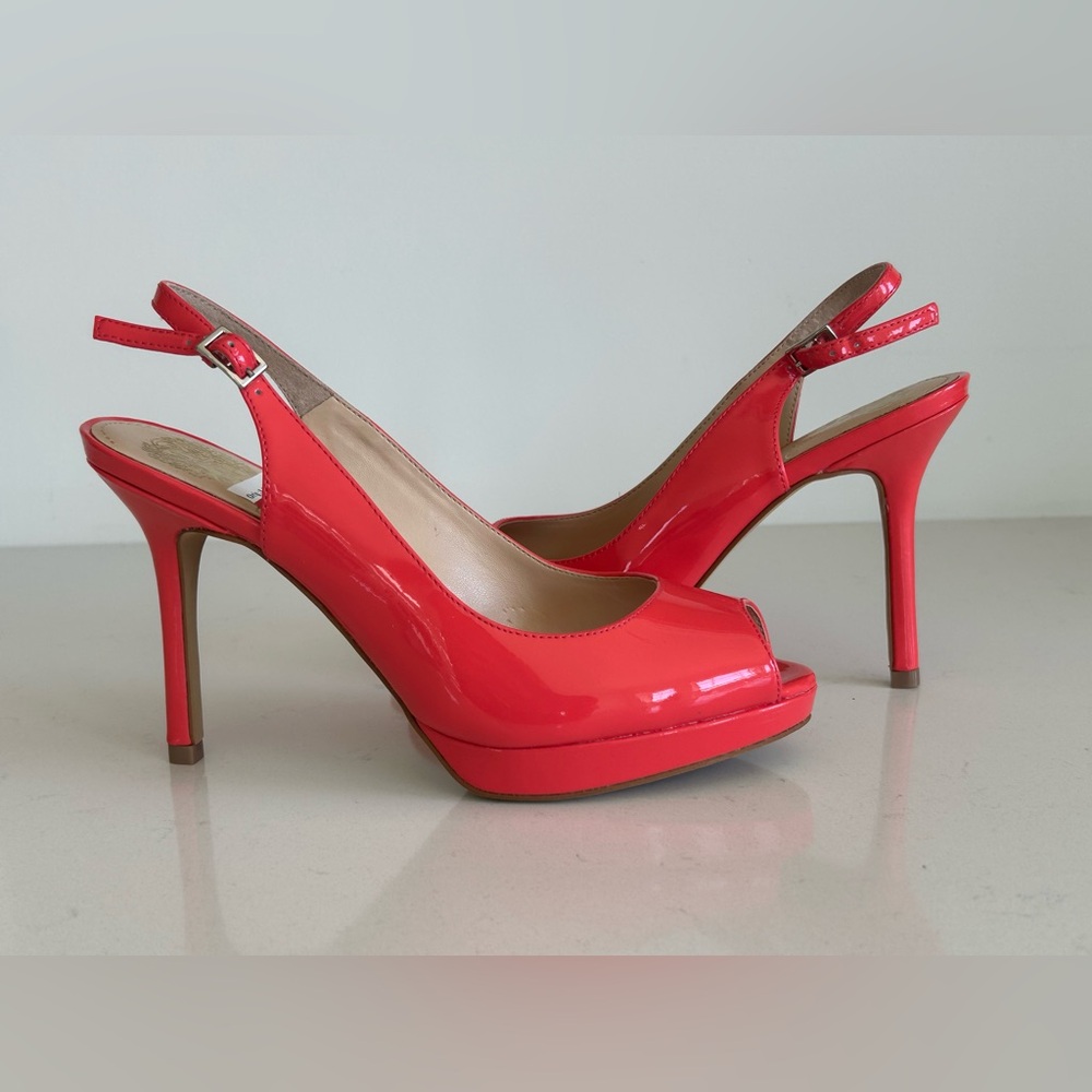 Vince Camuto Cavi Bright Coral Peep Toe, Sling-back Heels, 6M, New with Box